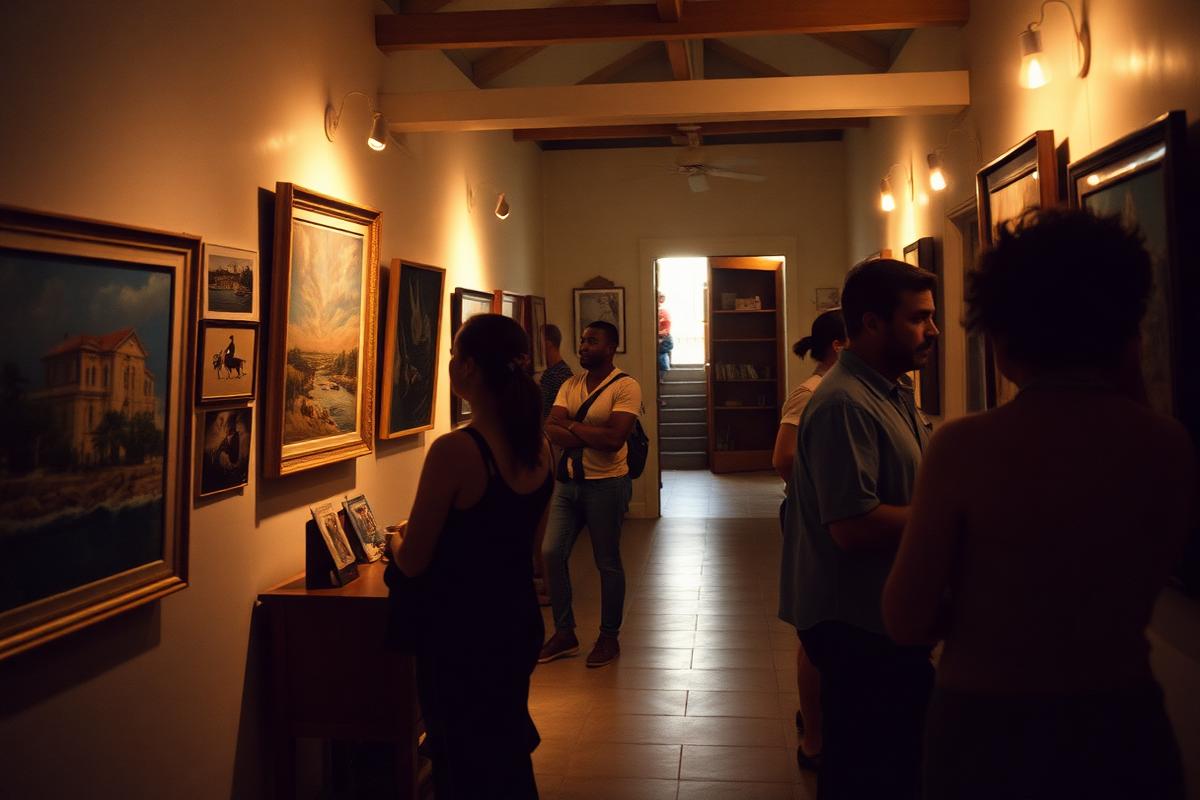 Visitantes conversando con un artista dentro de una galería independiente